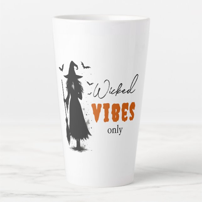 "Wicked Vibes Only" -  Halloween Black Witch –  Latte Mug (Front)