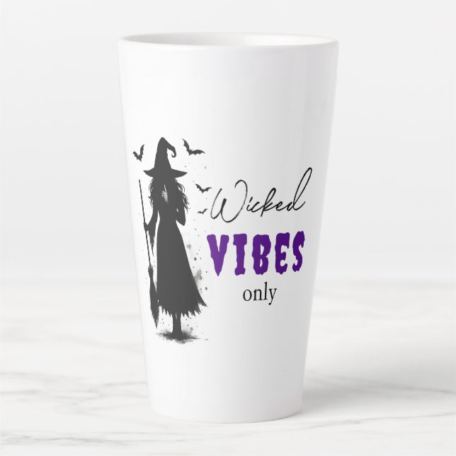 "Wicked Vibes Only" -  Halloween Black Witch –  Latte Mug (Front)