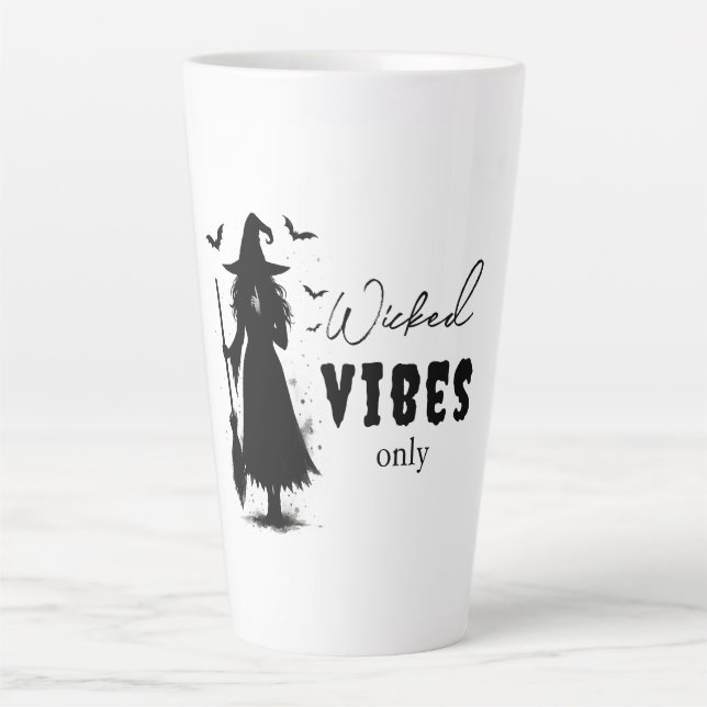 "Wicked Vibes Only" -  Halloween Black Witch –  Latte Mug (Front)