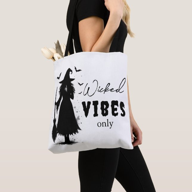 "Wicked Vibes Only" -  Halloween Black Witch –  Tote Bag (Close Up)