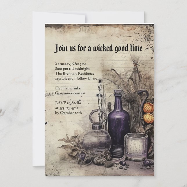 Wicked Victorian Potion Vintage Halloween Gothic Invitation (Front)