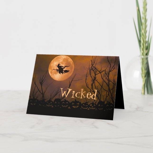 Wicked Witch Black Orange Halloween Card (Front)