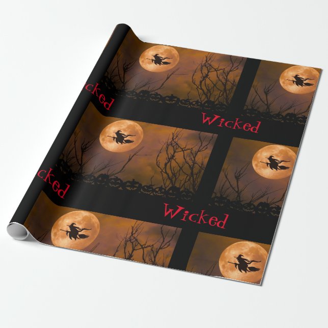 Wicked Witch Black Orange Spooky Halloween Wrapping Paper (Unrolled)