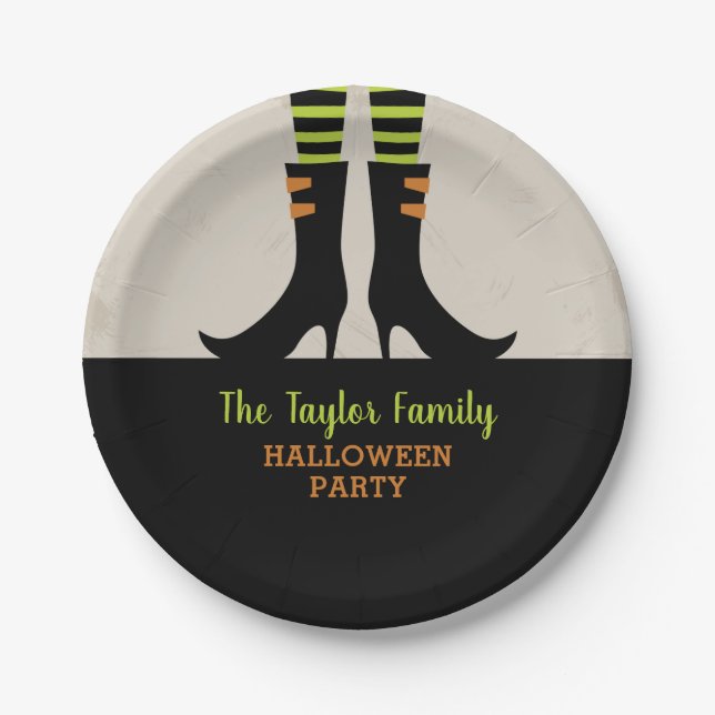 Wicked Witch Boots Personalised Halloween Party Paper Plate (Front)