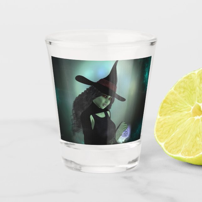 Wicked Witch Casting a Spell Shot Glass (Front)