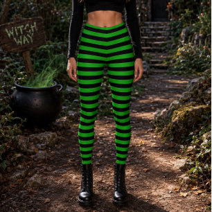Wicked Witch Green and Black Striped Halloween Leggings