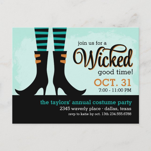 Wicked Witch Halloween Costume Party Invitation Postcard (Front)