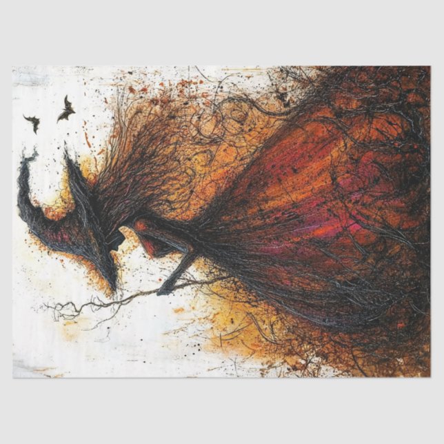 Wicked Witch in Red with Bats Decoupage Tissue Paper (Front)