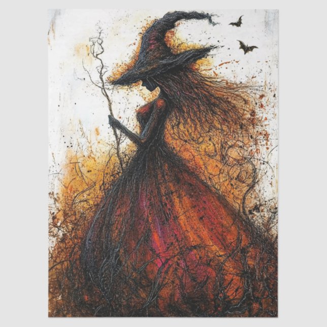 Wicked Witch in Red with Bats Decoupage Tissue Paper (Front)