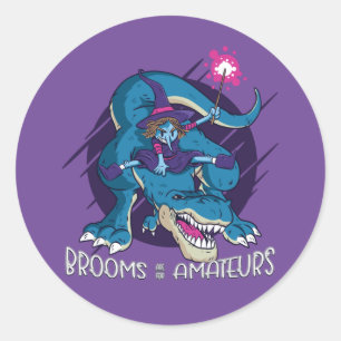 Wicked Witch On T-Rex Illustration Halloween  Classic Round Sticker