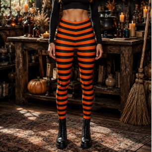 Wicked Witch Orange and Black Striped Halloween Leggings