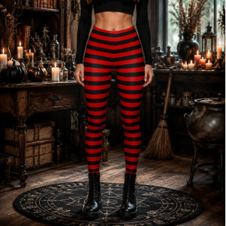 Wicked Witch Red and Black Striped Halloween Leggings
