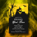 Wicked Witch Silhouette Budget Halloween Invites<br><div class="desc">A wicked witch and her cauldron,  a black bat,  picket fence and bare tree silhouetted against a spooky sky these Halloween party invitations are printed on VALUE 110 lb semi-gloss paper. **White ENVELOPES ARE OPTIONAL and an additional cost. MATCHING items in our store.</div>