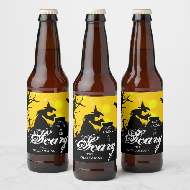 Wicked Witch Silhouette Halloween Beer Bottle Label (Bottles)