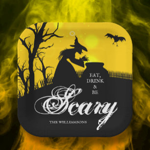 Wicked Witch Silhouette Halloween Paper Plate