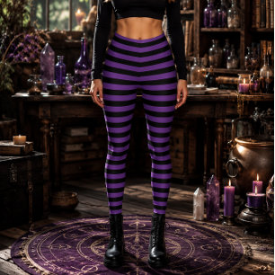 Wicked Witch Violet and Black Striped Halloween Leggings