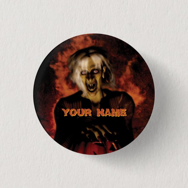 Wicked witch with pumpkin. Halloween 3 Cm Round Badge (Front)