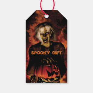 Wicked witch with pumpkin. Halloween Gift Tags