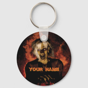 Wicked witch with pumpkin. Halloween Key Ring