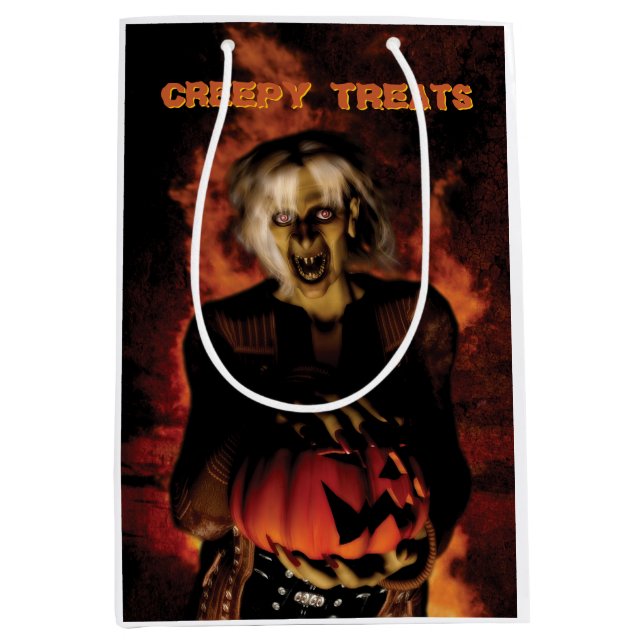 Wicked witch with pumpkin. Halloween Medium Gift Bag (Front)