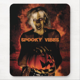 Wicked witch with pumpkin. Halloween Mouse Mat