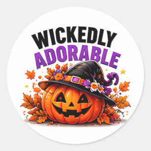 Wickedly Adorable Cute Pumpkin Witch Halloween Classic Round Sticker