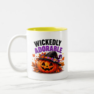 Wickedly Adorable Cute Pumpkin Witch Halloween Two-Tone Coffee Mug