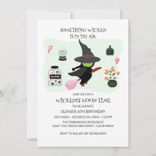  Wickedly Cute Green Witch Birthday Party Invitation