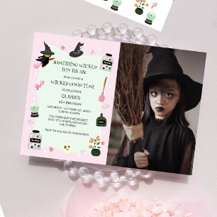  Wickedly Cute Green Witch Birthday Party Photo Invitation