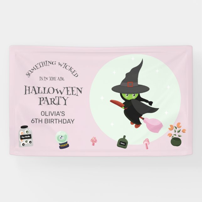  Wickedly Cute Green Witch Halloween Birthday  Banner (Horizontal)