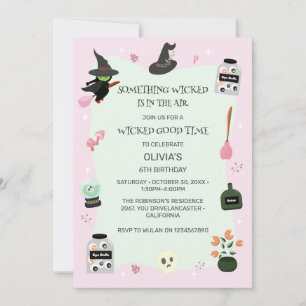  Wickedly Cute Green Witch Halloween Birthday Invitation