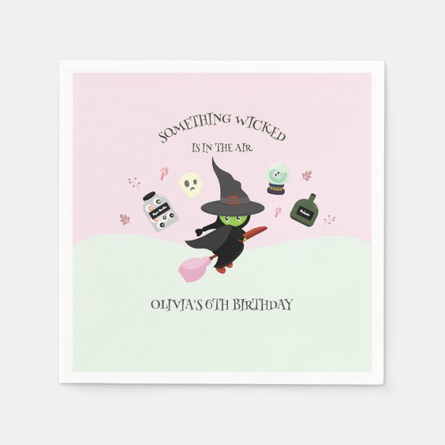  Wickedly Cute Green Witch Halloween Birthday Napkin (Front)