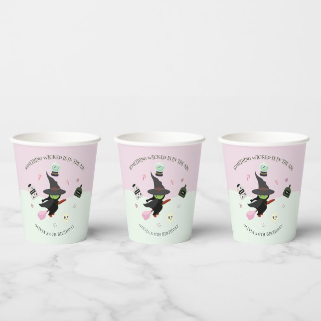  Wickedly Cute Green Witch Halloween Birthday Paper Cups (Multi)