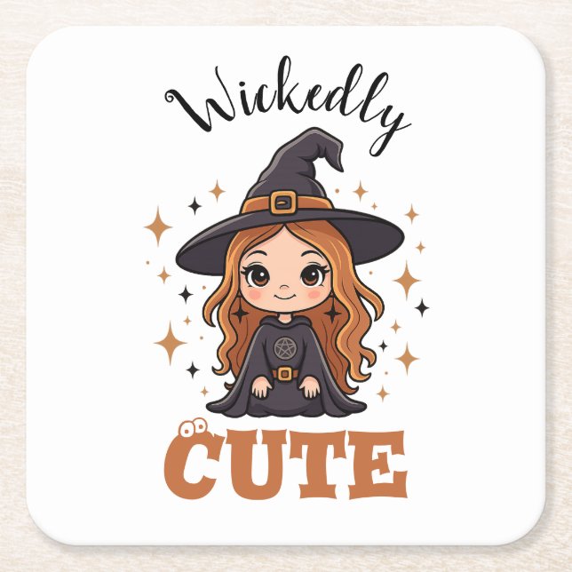 Wickedly Cute Halloween Witch | Spooky Adorable  Square Paper Coaster (Front)