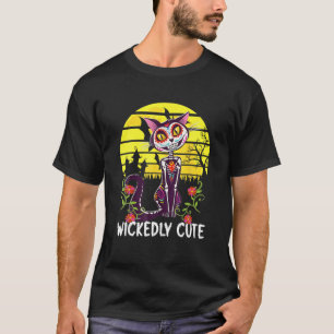Wickedly Cute Retro Sugar Skull Cat Funny Hallowee T-Shirt