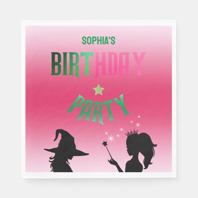 Wickedly Fun Birthday Party Green Pink Glinda Napkin (Front)