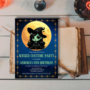 Wickedly Fun Green Witch Halloween Birthday Invitation