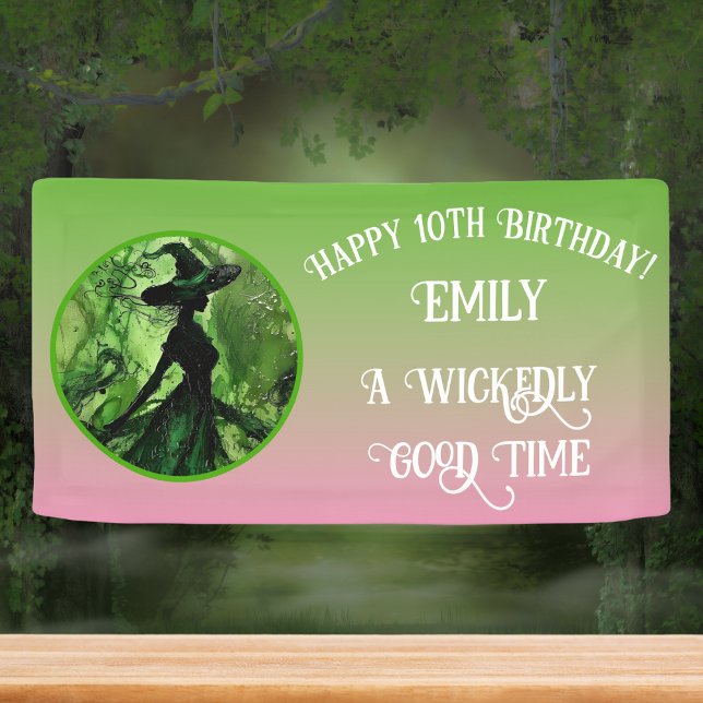 Wickedly Good Witch Green Pink Happy Birthday Banner (Creator Uploaded)