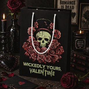Wickedly Yours Skull & Roses Gothic Valentine Medium Gift Bag