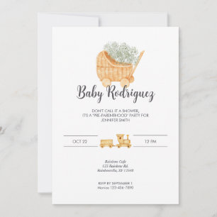 Wicker and Wood Baby - Grey Invitation
