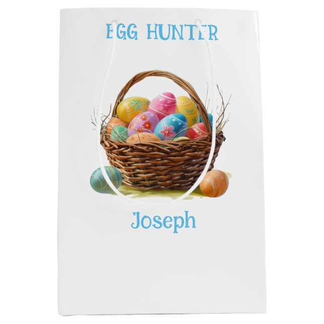 Wicker Basket coloured egg Easter Hunt  Medium Gift Bag (Front)