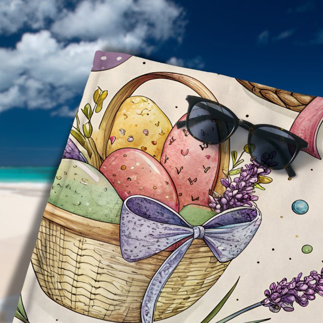 Wicker Basket Easter Eggs with Lavender Beach Towel (Creator Uploaded)
