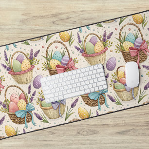 Wicker Basket Easter Eggs with Lavender Desk Mat
