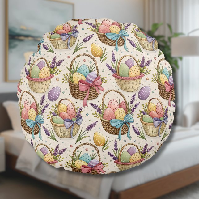 Wicker Basket Easter Eggs with Lavender Round Cushion (Creator Uploaded)