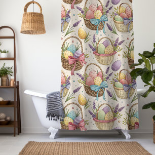 Wicker Basket Easter Eggs with Lavender Shower Curtain