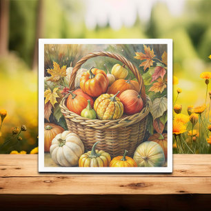 Wicker Basket with Pumpkins Fall Napkin