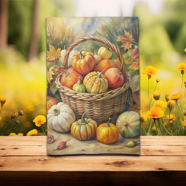 Wicker Basket with Pumpkins Fall Tea Towel (Creator Uploaded)