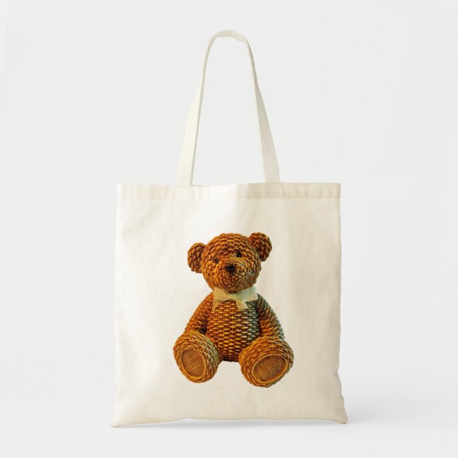 Wicker Brown Teddy Bear Tote Bag (Front)