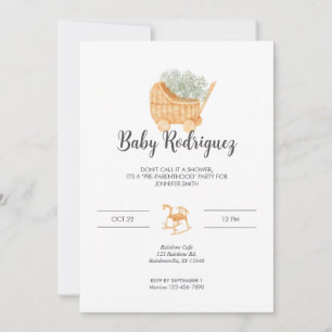 Wicker Carriage & Rocking Horse Baby - Grey Invitation
