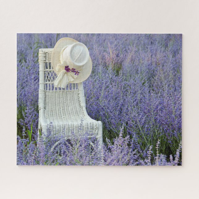 wicker chair in Russian Sage field Jigsaw Puzzle (Horizontal)